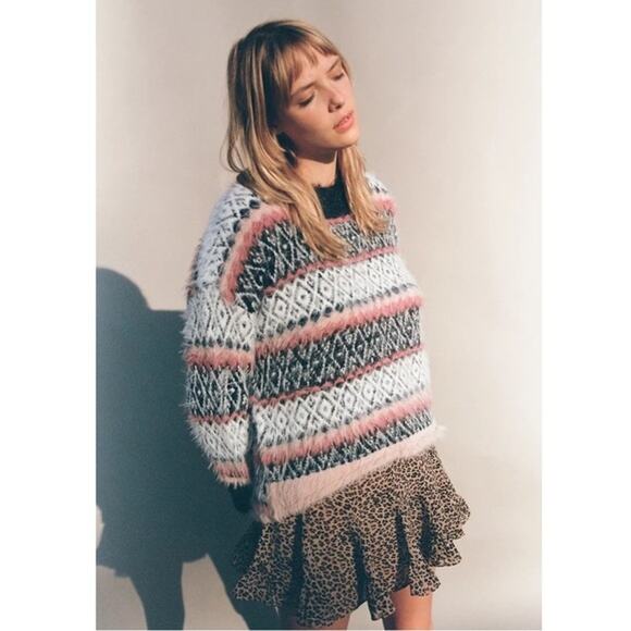 Urban Outfitters UO Garnet Fuzzy Fair Isle Sweater in Black Motif - Picture 1 of 15